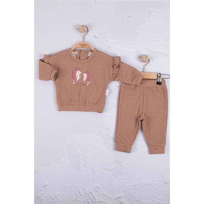 Eterelle Kirpi Nakışlı % 100 Pamuk 2li Kız Bebek Takım