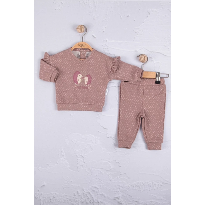 Eterelle Kirpi Nakışlı % 100 Pamuk 2li Kız Bebek Takım