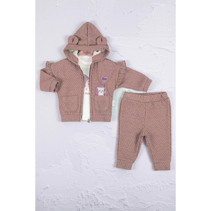 Eterelle Kirpi Nakışlı % 100 Pamuk 3lü Kız Bebek Takım