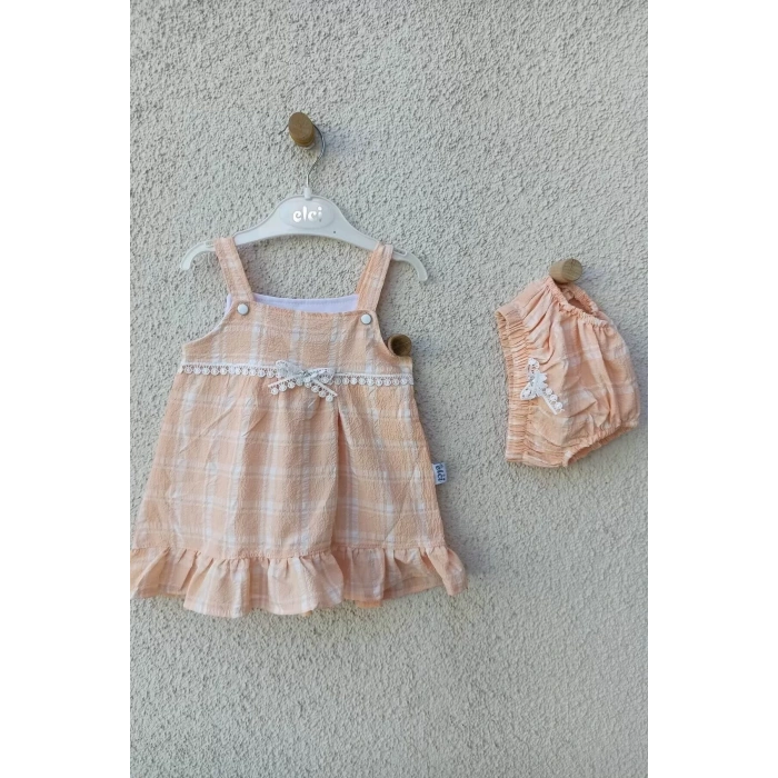 Eterelle Kız Bebek Askılı Kareli Külotlu Bebek Elbisesi