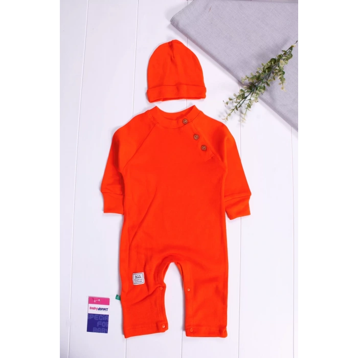 Eterelle Kollu Düğme Detaylı Unısex Bebek Tulumu