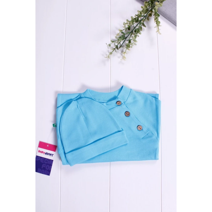 Eterelle Kollu Düğme Detaylı Unısex Bebek Tulumu