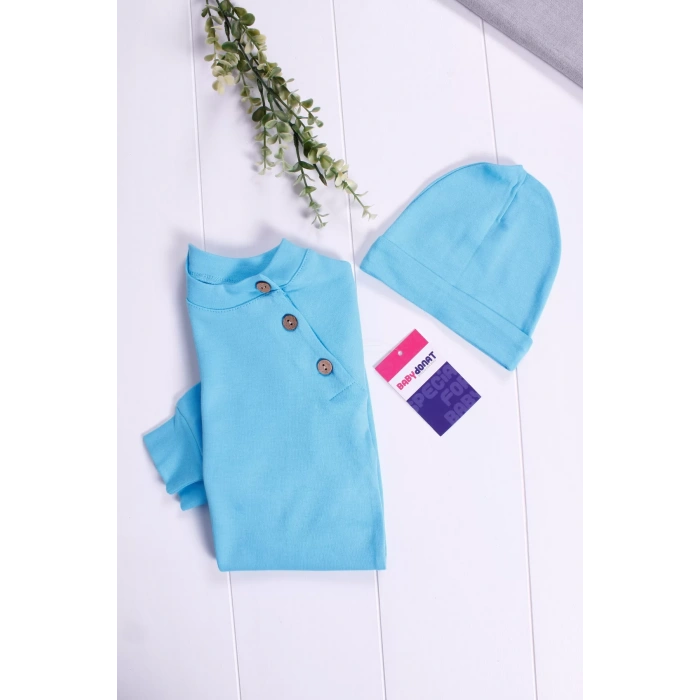 Eterelle Kollu Düğme Detaylı Unısex Bebek Tulumu