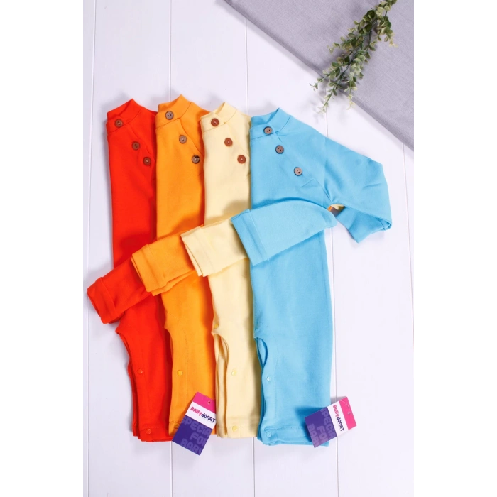 Eterelle Kollu Düğme Detaylı Unısex Bebek Tulumu