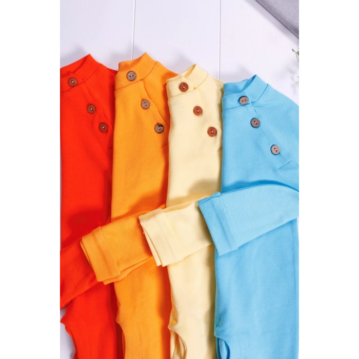 Eterelle Kollu Düğme Detaylı Unısex Bebek Tulumu