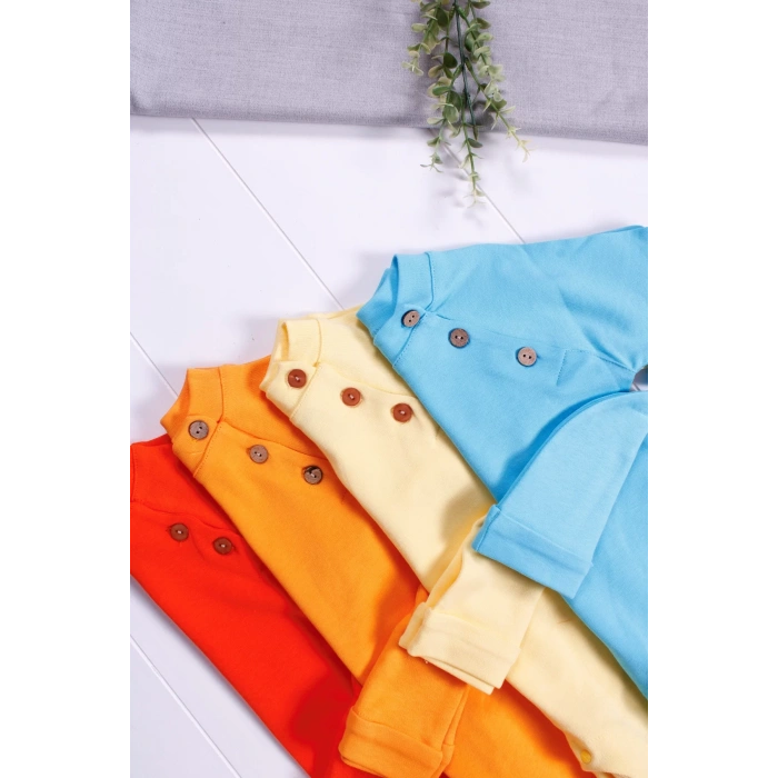 Eterelle Kollu Düğme Detaylı Unısex Bebek Tulumu