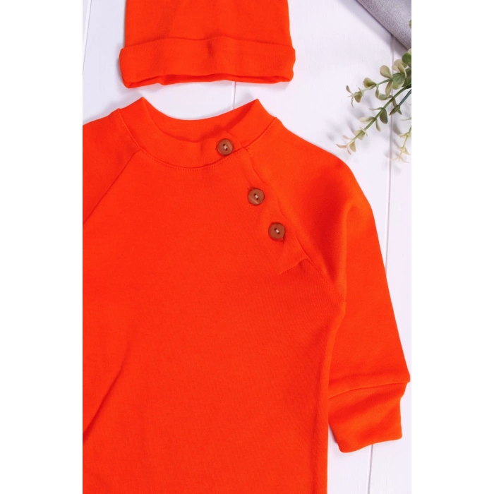 Eterelle Kollu Düğme Detaylı Unısex Bebek Tulumu