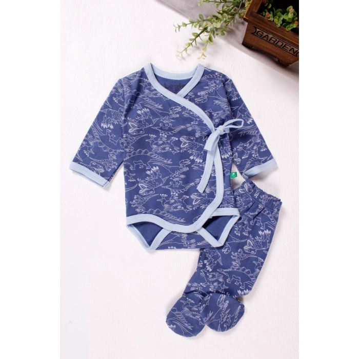 Eterelle Kruvaze Bağlamalı Dinazor Desenli 2li Erkek Takım