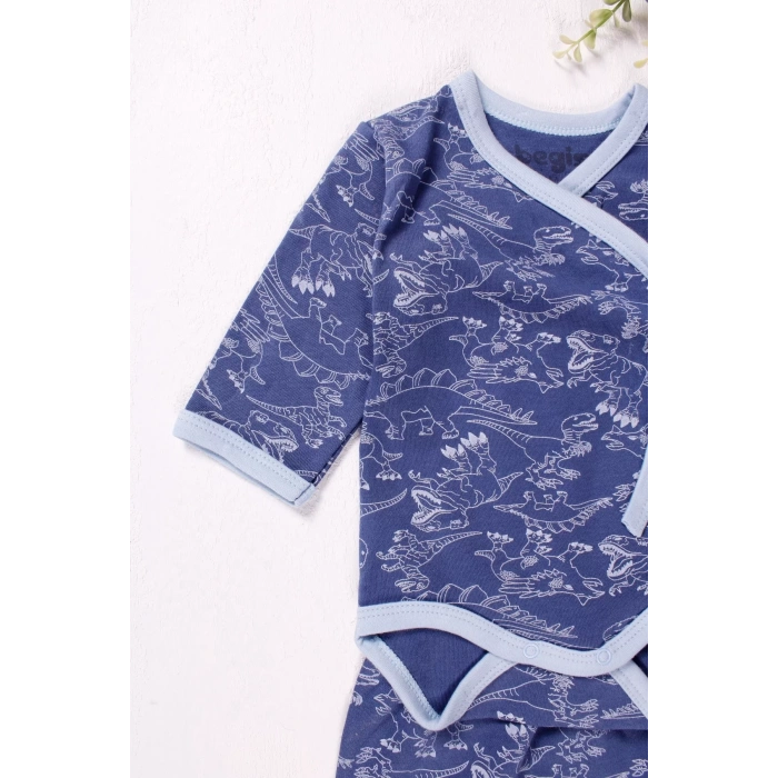 Eterelle Kruvaze Bağlamalı Dinazor Desenli 2li Erkek Takım