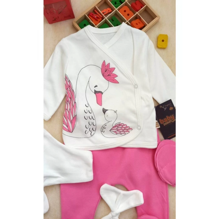 Eterelle Kuğu Desenli 5li Kız Bebek Hastane Çıkış Seti