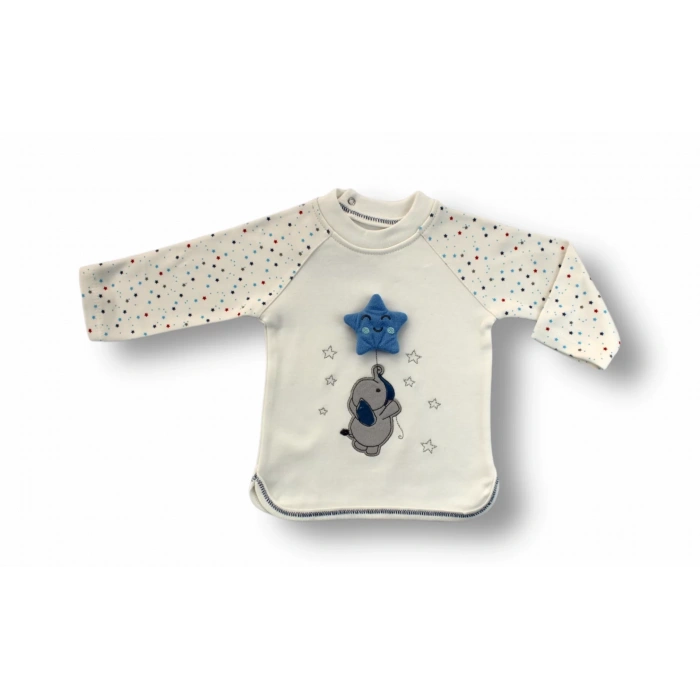 Eterelle 3-6 6-9 9-12 Ay Kutup Yıldızı Nakışlı Bandajlı Uzun Kollu Sweat 3lü Erkek Bebek Takımı Ekru