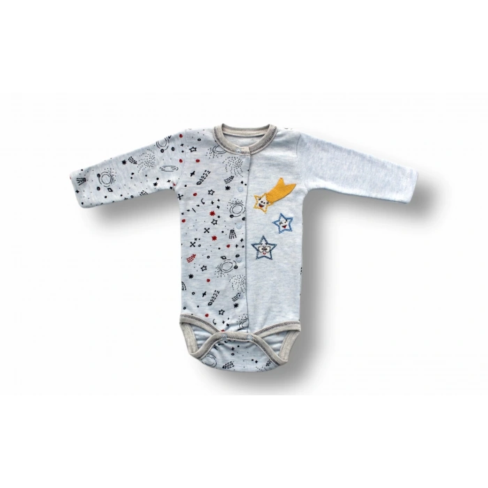 Eterelle 3-6 6-9 9-12 Ay Kuyruklu Yıldız Nakışlı Şapkalı Uzun Kollu Zıbınlı 3lü Kız-erkek Bebek Takımı Mavi