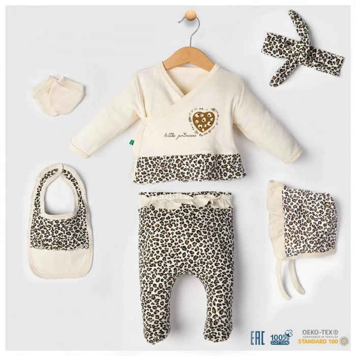 Eterelle Leopar Desenli 6li Hastane Çıkışı Seti %100 Pamuk