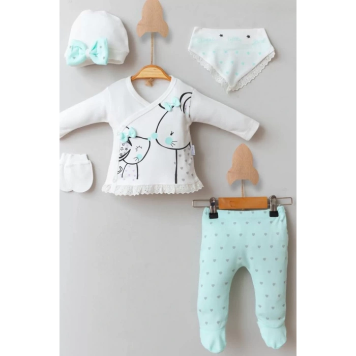 Eterelle Little Mause Desenli % 100 Pamuk 5li Kız Bebek Hastane Çıkış Seti