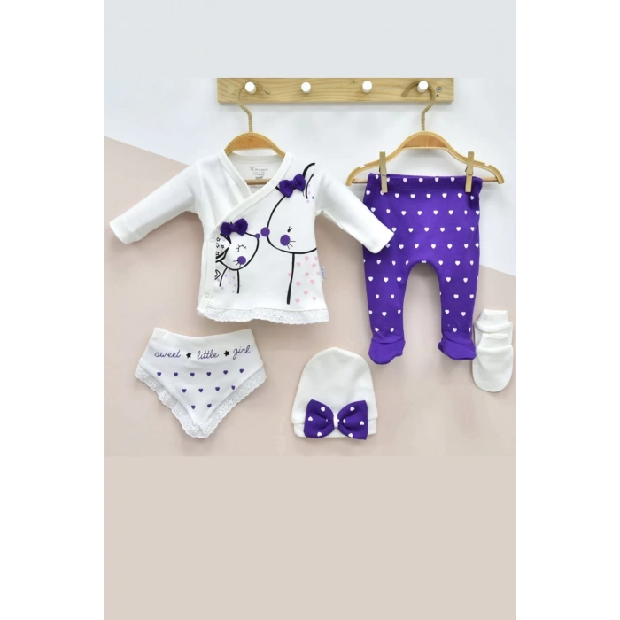 Eterelle Little Mause Desenli % 100 Pamuk 5li Kız Bebek Hastane Çıkış Seti