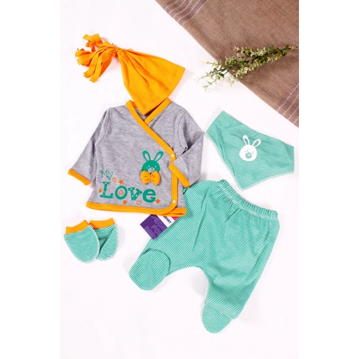 Eterelle Love Desenli 5li Erkek Bebek Hastane Çıkış Seti