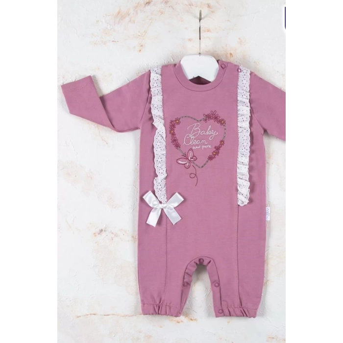 Eterelle Love Kalp Nakışlı % 100 Pamuk Kız Bebek Tulumu