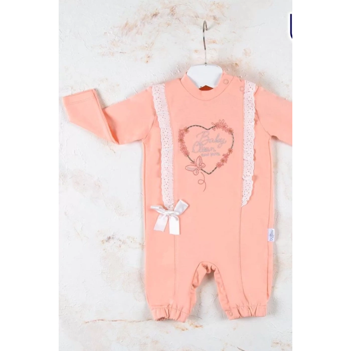 Eterelle Love Kalp Nakışlı % 100 Pamuk Kız Bebek Tulumu