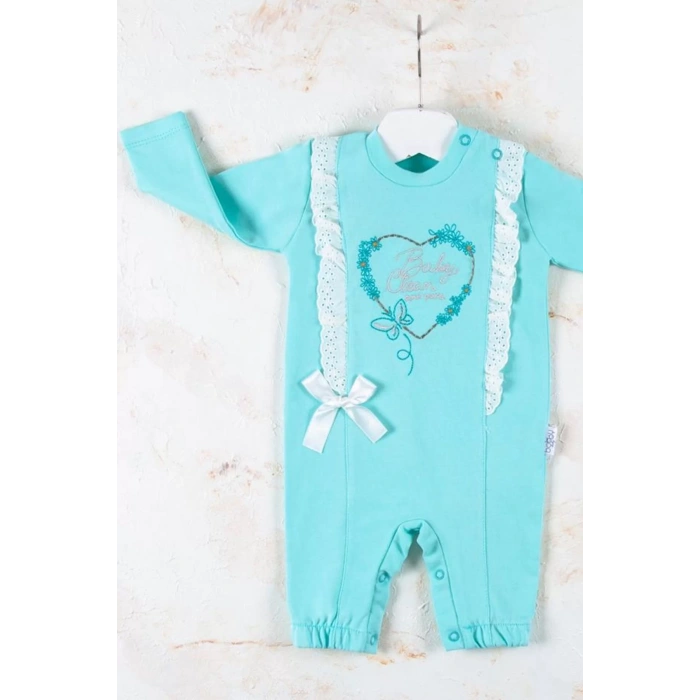 Eterelle Love Kalp Nakışlı % 100 Pamuk Kız Bebek Tulumu