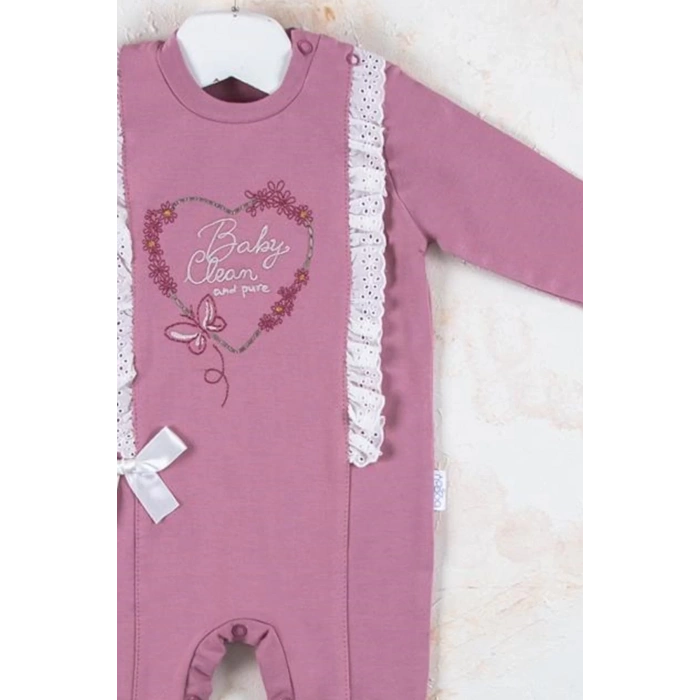 Eterelle Love Kalp Nakışlı % 100 Pamuk Kız Bebek Tulumu