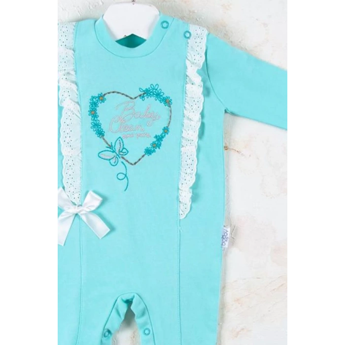 Eterelle Love Kalp Nakışlı % 100 Pamuk Kız Bebek Tulumu