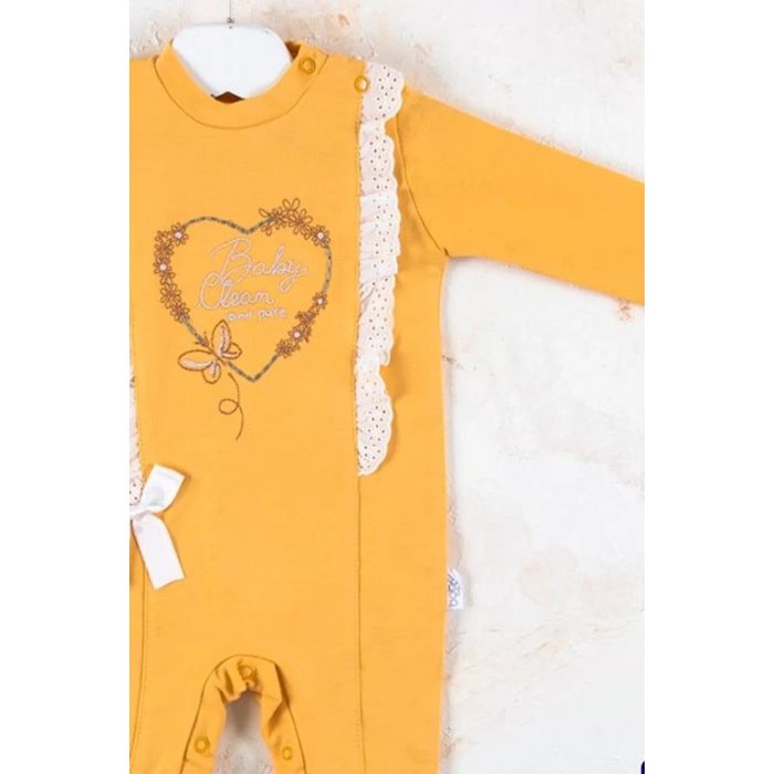 Eterelle Love Kalp Nakışlı % 100 Pamuk Kız Bebek Tulumu