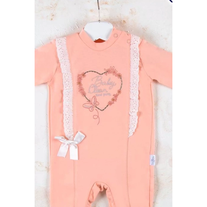 Eterelle Love Kalp Nakışlı % 100 Pamuk Kız Bebek Tulumu