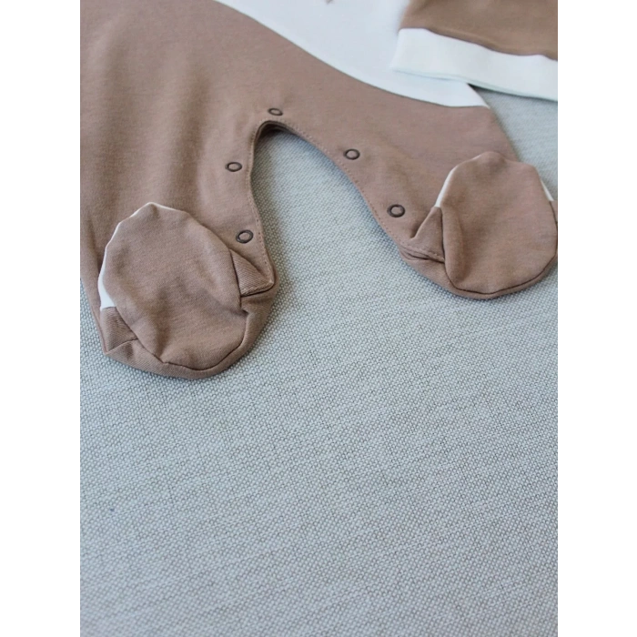 Eterelle 0-3 3-6 Ay Lucky Baby Nakışlı Es Çizgi Boy Şapkalı Erkek Bebek Tulumu Kahverengi