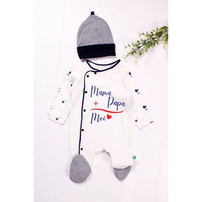 Eterelle Marin Desenli Şapkalı Erkek Bebek Tulumu