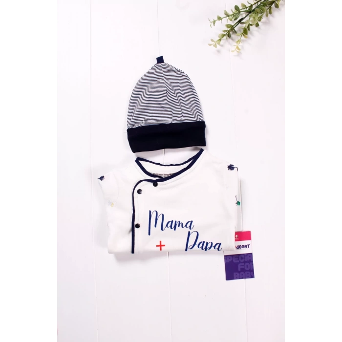 Eterelle Marin Desenli Şapkalı Erkek Bebek Tulumu