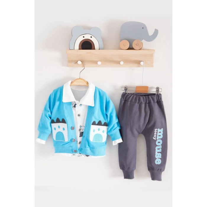 Eterelle Mause Gömlek Yakalı 3lü Erkek Bebek Takımı
