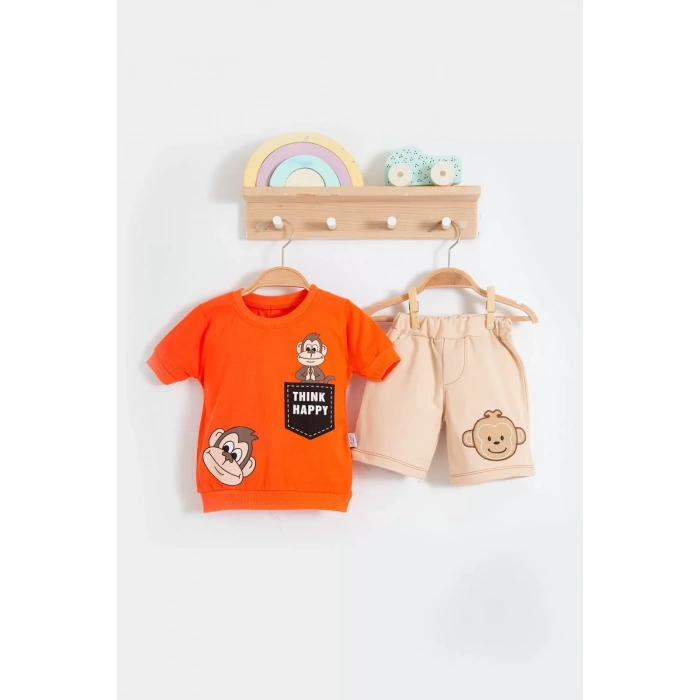 Eterelle Maymun Desenli 2li Erkek Bebek Takım