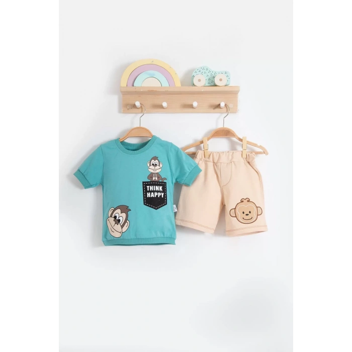 Eterelle Maymun Desenli 2li Erkek Bebek Takım