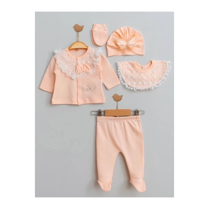 Eterelle Melek Kanatlı % 100 Pamuk 5li Kız Bebek Hastane Çıkış Seti