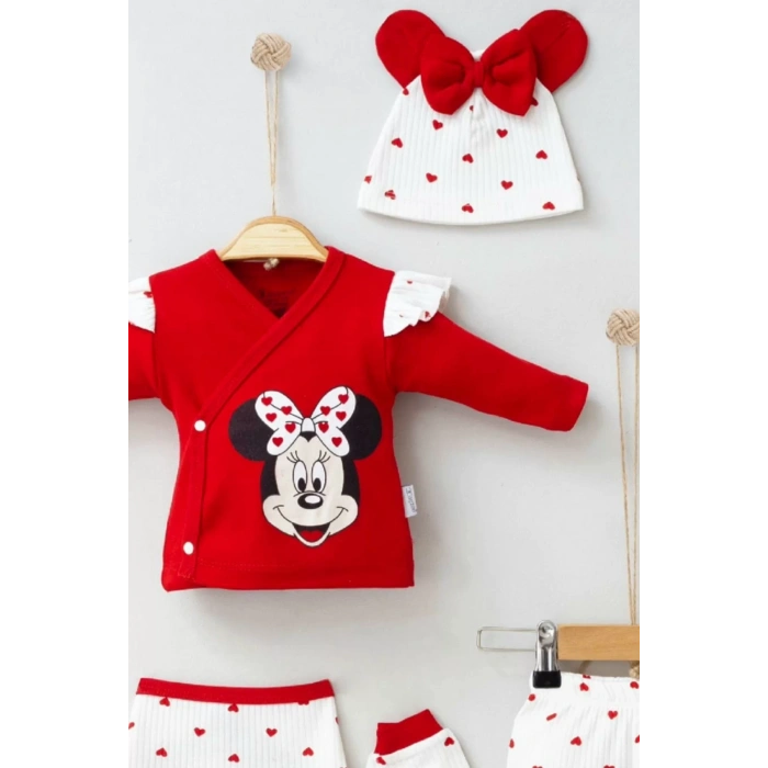 Eterelle Mickey Desenli % 100 Pamuk 5li Kız Bebek Hastane Çıkışı