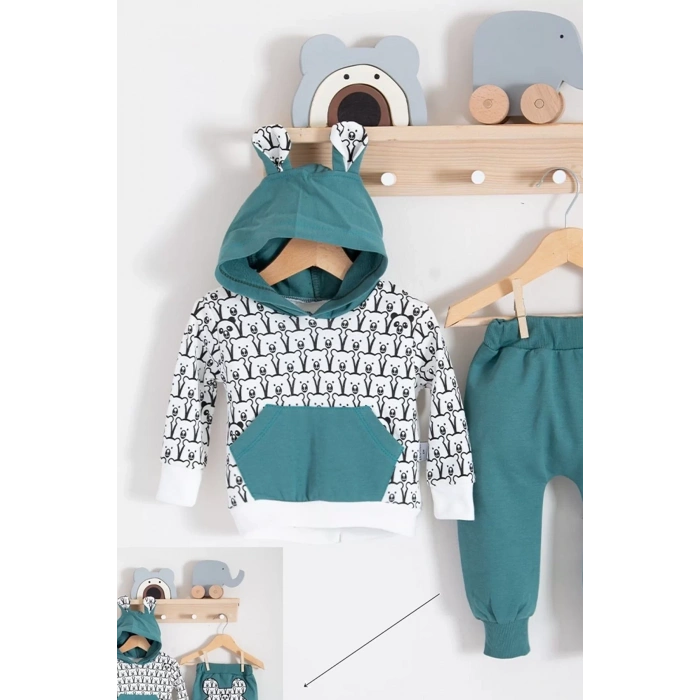Eterelle Minik Ayıcıklar Desenli 2li % 100 Pamuk Erkek Bebek Takımı