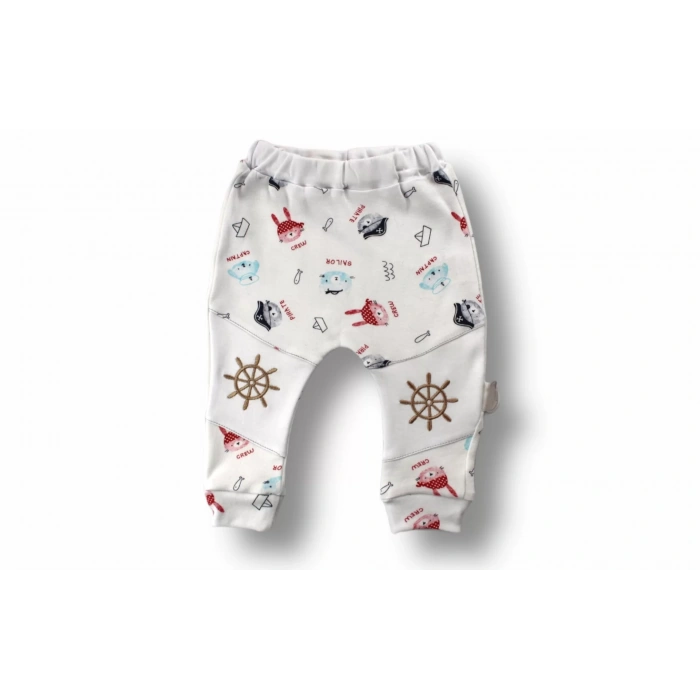 Eterelle 3-6 6-9 9-12 Ay Minik Korsan Nakışlı Şapkalı Uzun Kollu Sweatli 3lü Kız-erkek Bebek Takımı Ekru