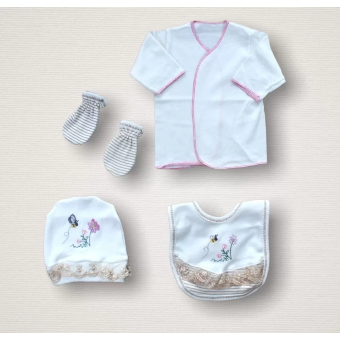 Eterelle Minik Sincap Nakışlı  10lu Zıbın Takımı Hastane Çıkışı Ekru