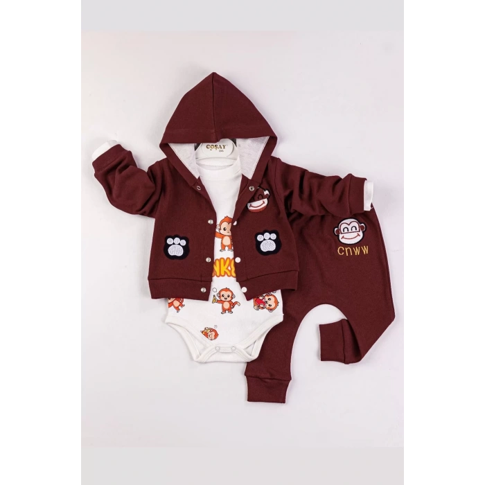 Eterelle Monkey Nakışlı Kapişonlu Erkek Bebek Takım