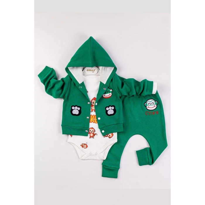 Eterelle Monkey Nakışlı Kapişonlu Erkek Bebek Takım