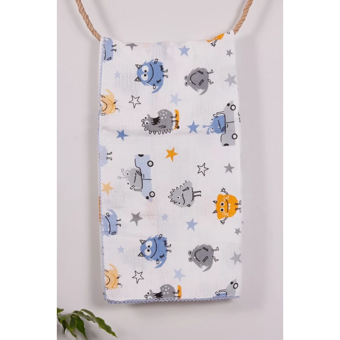 Eterelle Monster Desenli 95*120 Müslin Bebek Battaniyesi