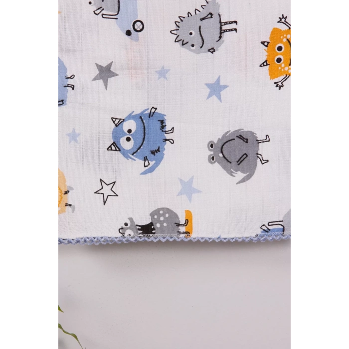 Eterelle Monster Desenli 95*120 Müslin Bebek Battaniyesi