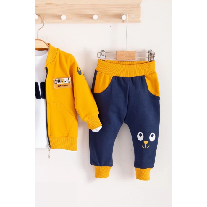 Eterelle New Fashıon Hırkalı 3lü % 100 Pamuk Erkek Bebek Takımı