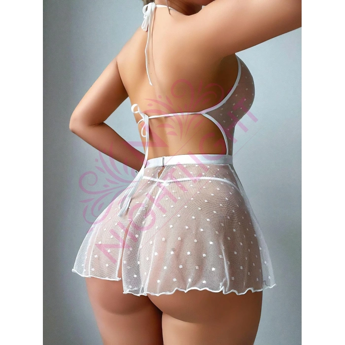 Nightlight Bel Kısmı Fiyonklu Dantel İşlemeli Mini Fantazi Gecelik