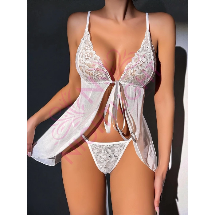 Nightlight Dantel Göğüs Kısmı Dantel Yırtmaçlı Mini Gecelik