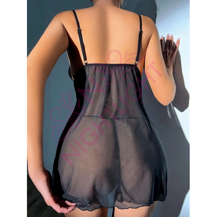 Nightlight Dantel Göğüs Kısmı Dantel Yırtmaçlı Mini Gecelik