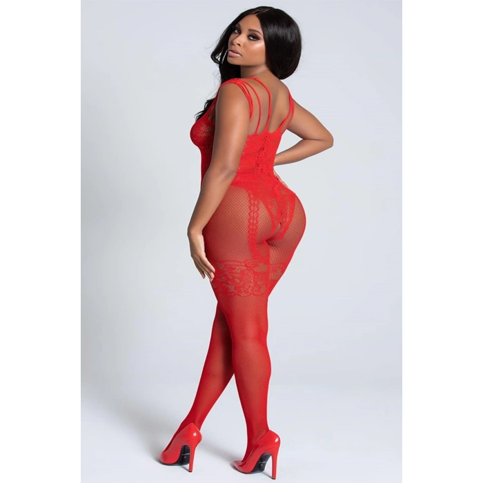 NightLight Kadın Kırmızı Jartiyer Desenli Özel Bölgesi Açık Vücut Çorabı 5046