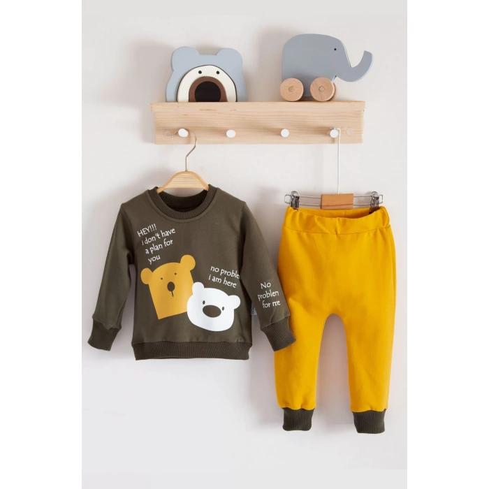 Eterelle No Problem Yazılı Bear Desenli 2li Erkek Bebek Takımı