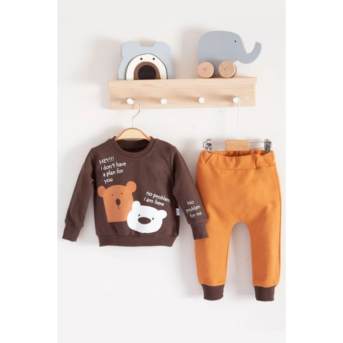 Eterelle No Problem Yazılı Bear Desenli 2li Erkek Bebek Takımı