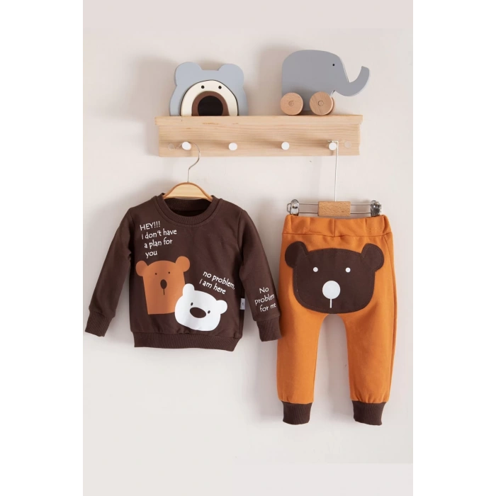 Eterelle No Problem Yazılı Bear Desenli 2li Erkek Bebek Takımı
